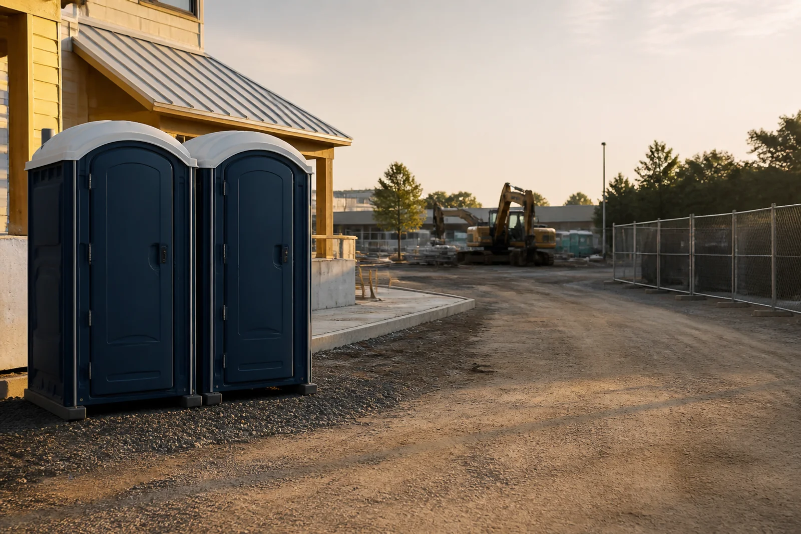 Illustrative temporary restroom setup at a project site